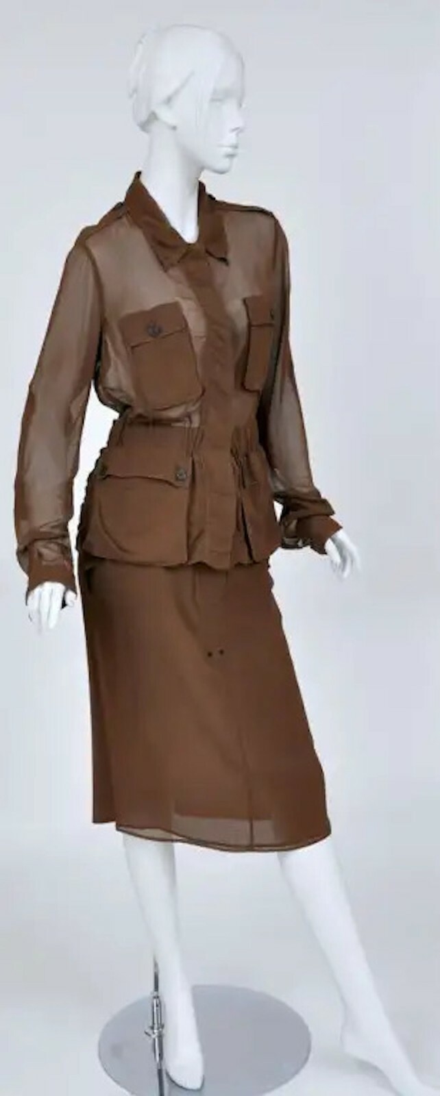 S S 2002 tuta safari in seta vintage Tom Ford per Yves Saint Laurent cognac