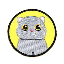 Grey Cat Cartoon Patch Kitten Animal Artwork Emblem for DIY Iron on Clothes Bag