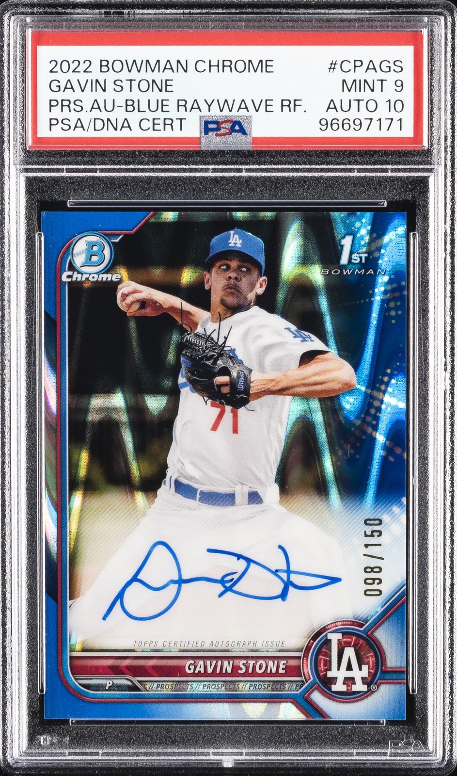 2022 BOWMAN CHROME PRSPCT AUTOS #CPAGS GAVIN STONE 98/150 PSA 9 AUTO 10