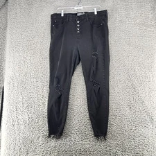 Torrid Jeans Womens 16 Black Distressed Button Fly Sky Skinny Stretch Denim