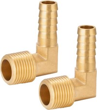 2pcs Brass Hose Barbed Elbow Fitting 90 3/8" Barb to NPT Male, 
