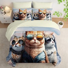 AILONEN 3D Cat Comforter Set Twin Bed in a Bag,Kids Cartoon Funny Kitten Bedd...