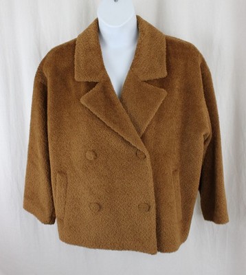Eileen Fisher Women's Brown Notch Collar Sheared Suri Alpaca Jacket Size XL