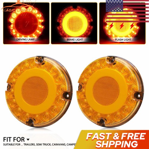 2PC 7" in Round Amber LED Tail Light Brake Turn Signal DRL Truck Bus Trailer Van - Picture 10 of 12