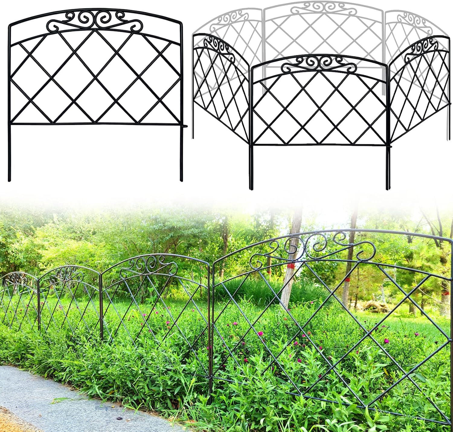 Recinzione Decorativa Da Giardino in Metallo, 61 X 61 Cm, 5 Pannelli, 3 M Totali