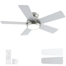 42 Inch Brushed Nickel Ceiling Fans with Lights and Remote, LED Low Profile F...