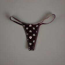 Victoria's Secret PINK -Cotton Micro Thong - Retro Black Heart Dog Large