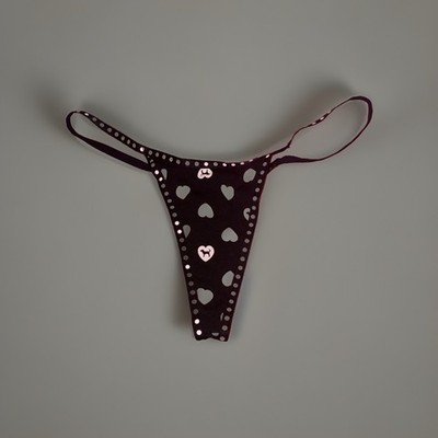 Victoria's Secret PINK -Cotton Micro Thong - Retro Black Heart Dog Large