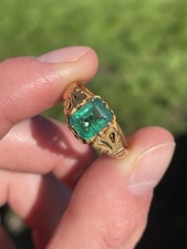 18ct Gold Victorian Natural Emerald Exceptional Solitaire Ring 4.4 Grams