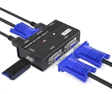MT-VIKI VGA KVM Switch, 2 Port USB VGA KVM Switch for 2 Computers Share 1 Mon...