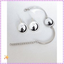 Boucles d'oreilles dormeuse + Bracelet Chat