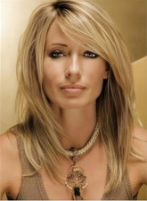 100 Human Hair New Fashion Women's Layered Medium Blonde Straight Wigs 16 Inch