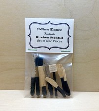 Dollhouse Miniature Kitchen Utensils Set Of 9 OOAK Black Whisk Mallet More