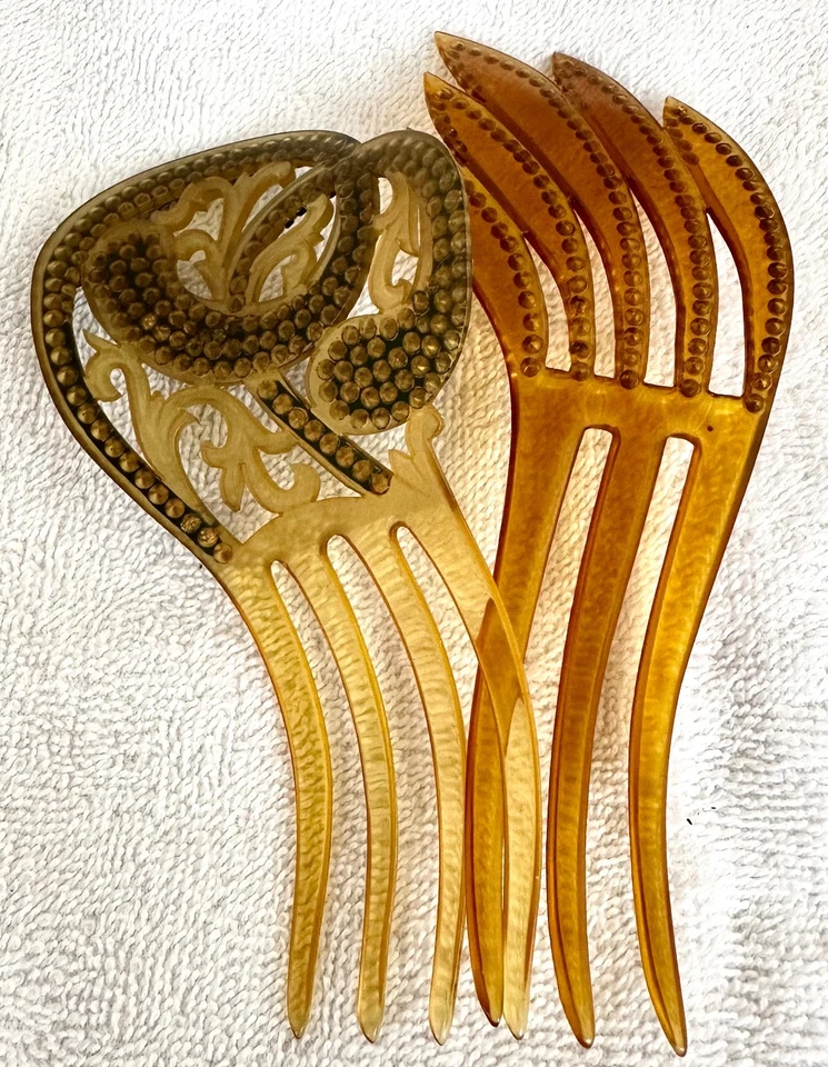 2 peines de pelo vintage de celuloide rojo azul verde estrás ART DECO Foto 3 de 4