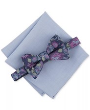 Men's Quimby Floral Bow Tie  Solid Pocket Square 2-Piece Set - Blue/Pink