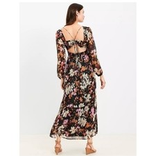 LOFT Black Floral Backless Maxi Dress with Tie-Back