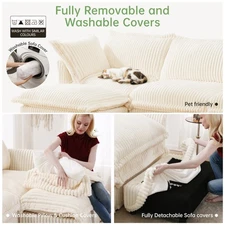 NEW⚡Slipcovered Sectional 2 Seater Sofa Couch w/Convertible Ottoman,Wide and Dee