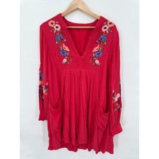 Free People Tunic Dress Women S Boho Peasant Hippie Flowy Embroidered FLAW