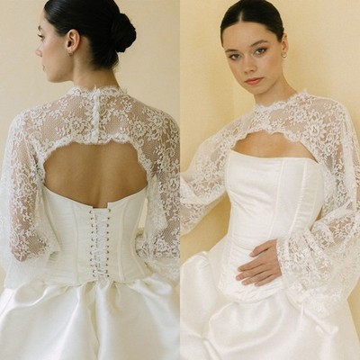 High Neck Bolero Topper Jacket for Bride Appliques Lace Beading Wedding Dresses