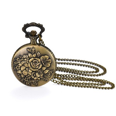 JewelryWe Flower Series Pocket Watch Classic - Big - Bronze 
