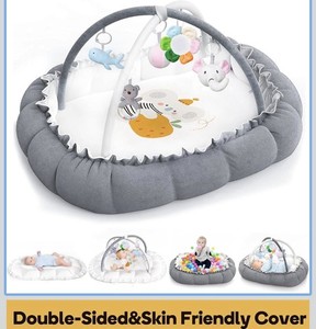 5 In 1 Convertible Baby Play & Tummy Time Mat Plush Play Gym w/ 5 Sensory Toys