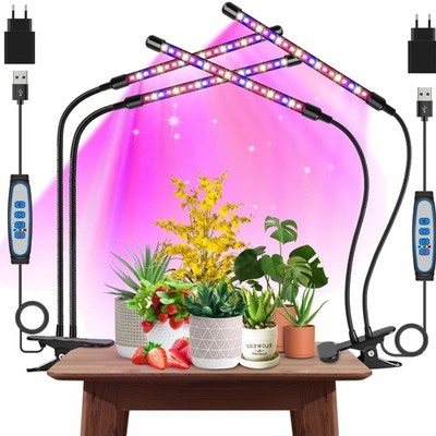 Pflanzenlampe, 2er Pack, LED Vollspektrum, Timer, Dimmbar, E26, Tischlampe