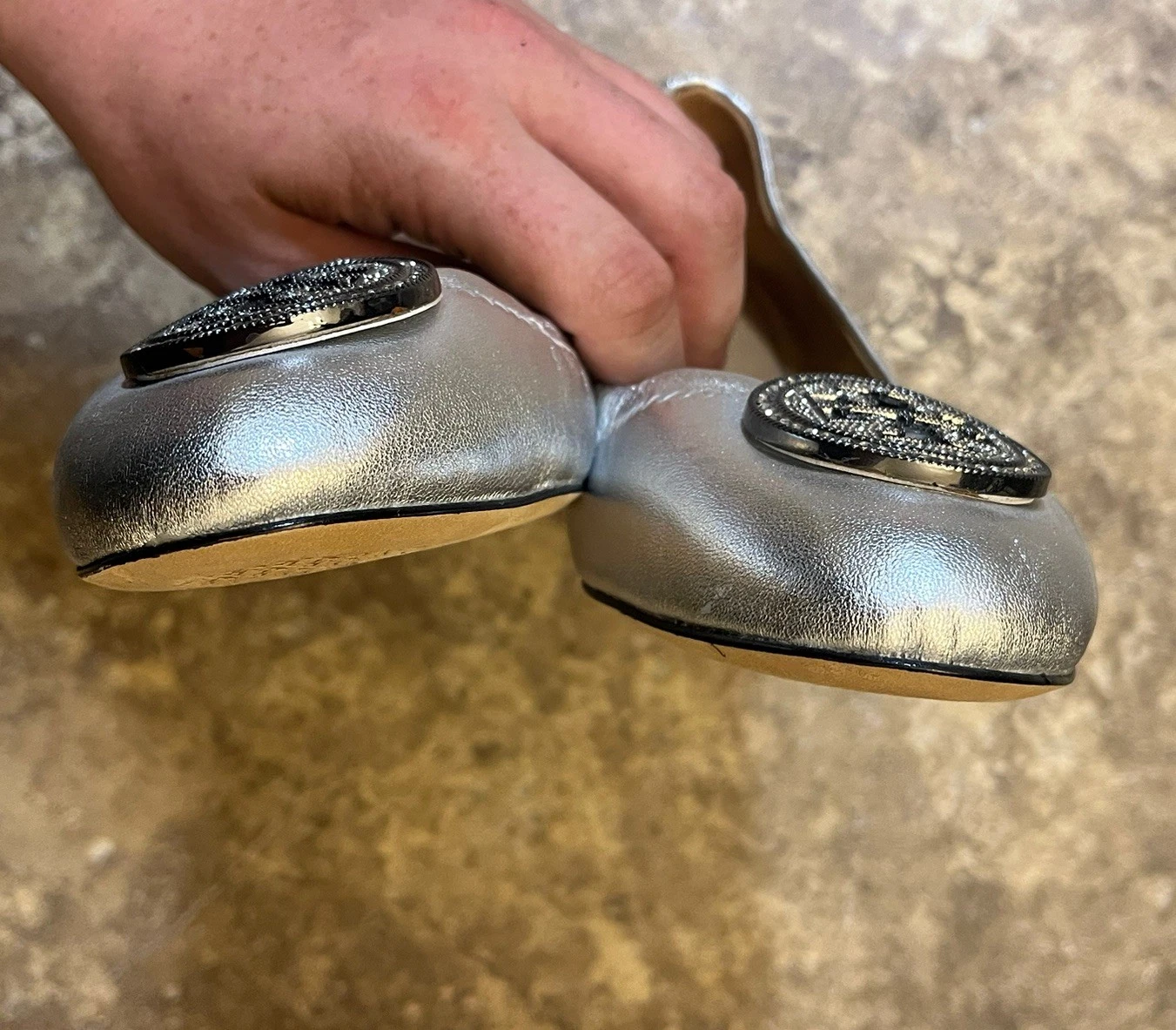 Ballerine Tory Burch Liana strass argento pelle metallizzata misura 9 5