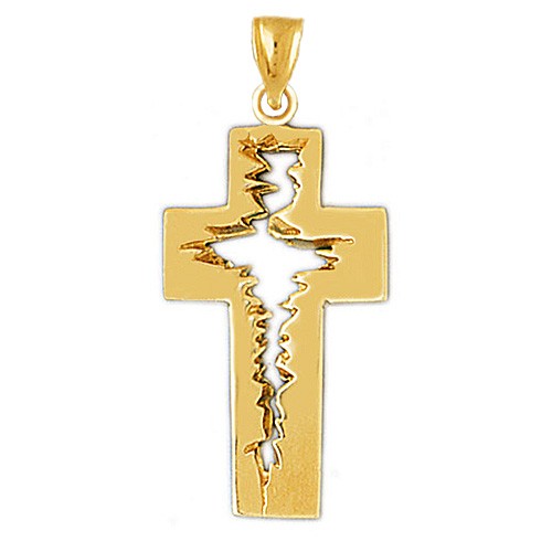 Cruz de oro 14K con colgante de cuerpo de Jesús grabado abierto - Imagen 1 de 2