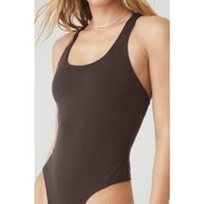 ALO YOGA xs Sleek Back Bodysuit Espresso Brown w/ Built in Bra Thong