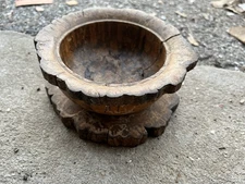 Hand-Carved Wooden Serving Bowl Primitive Farmhouse Rustic Style