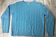 LL Bean Blue Vintage Cable Knit Sweater Women's Large Regular Chunky Fisherman