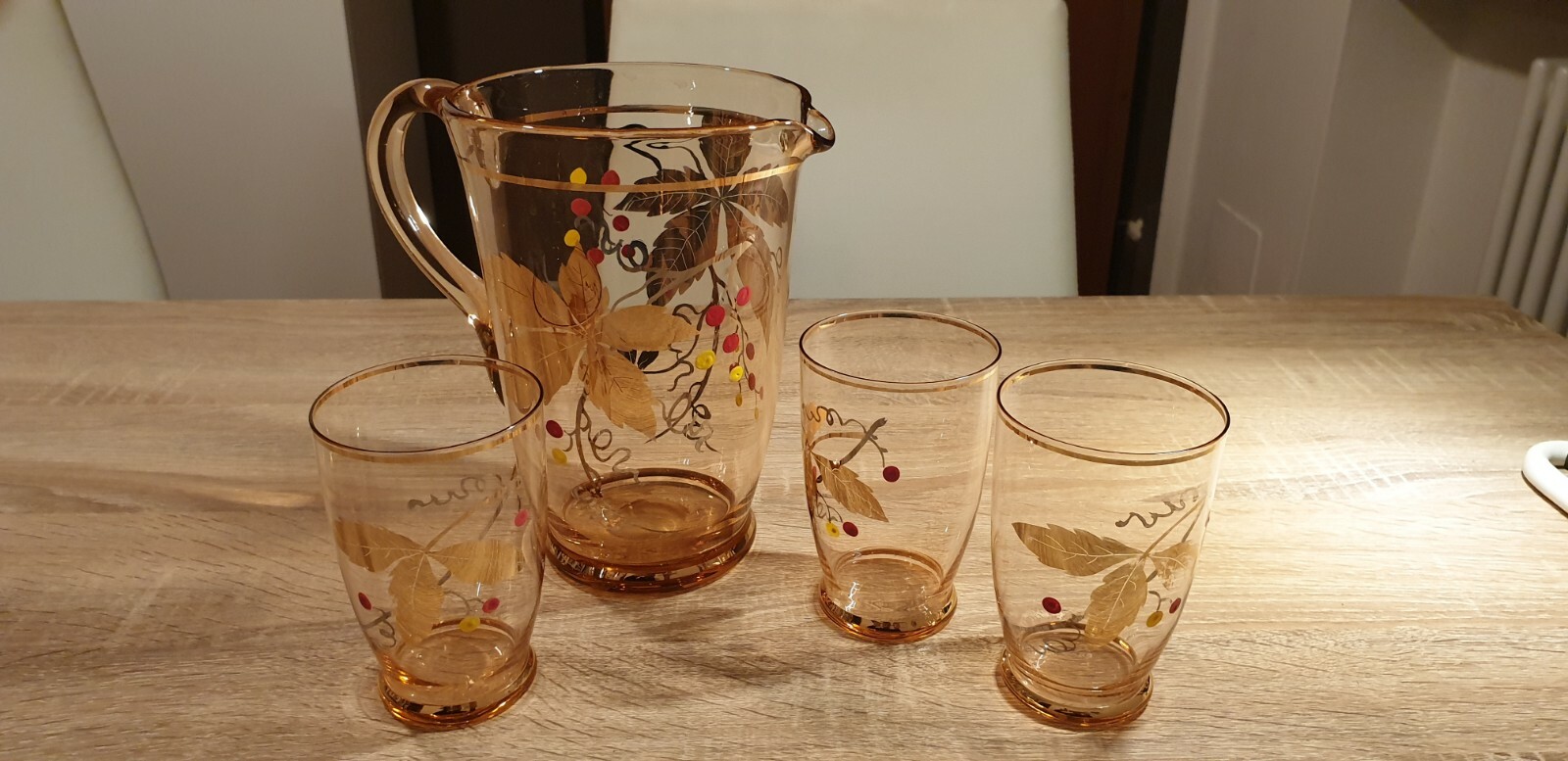 Set CRISTALLO con decorazioni a mano e profili ORO - Caraffa con...