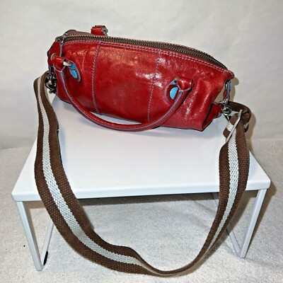 GABS Italy Red Leather Two-Tone Purse Handbag w/ removable shoulder strap