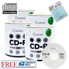 400 Pack Smartbuy Logo 52X CD-R 700MB 80Min Blank Disc + FREE Micro Fiber Cloth