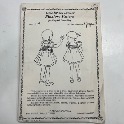 PINAFORE DRESS PATTERN English Smocking Pattern SZ 3-4 by Florence Roberson