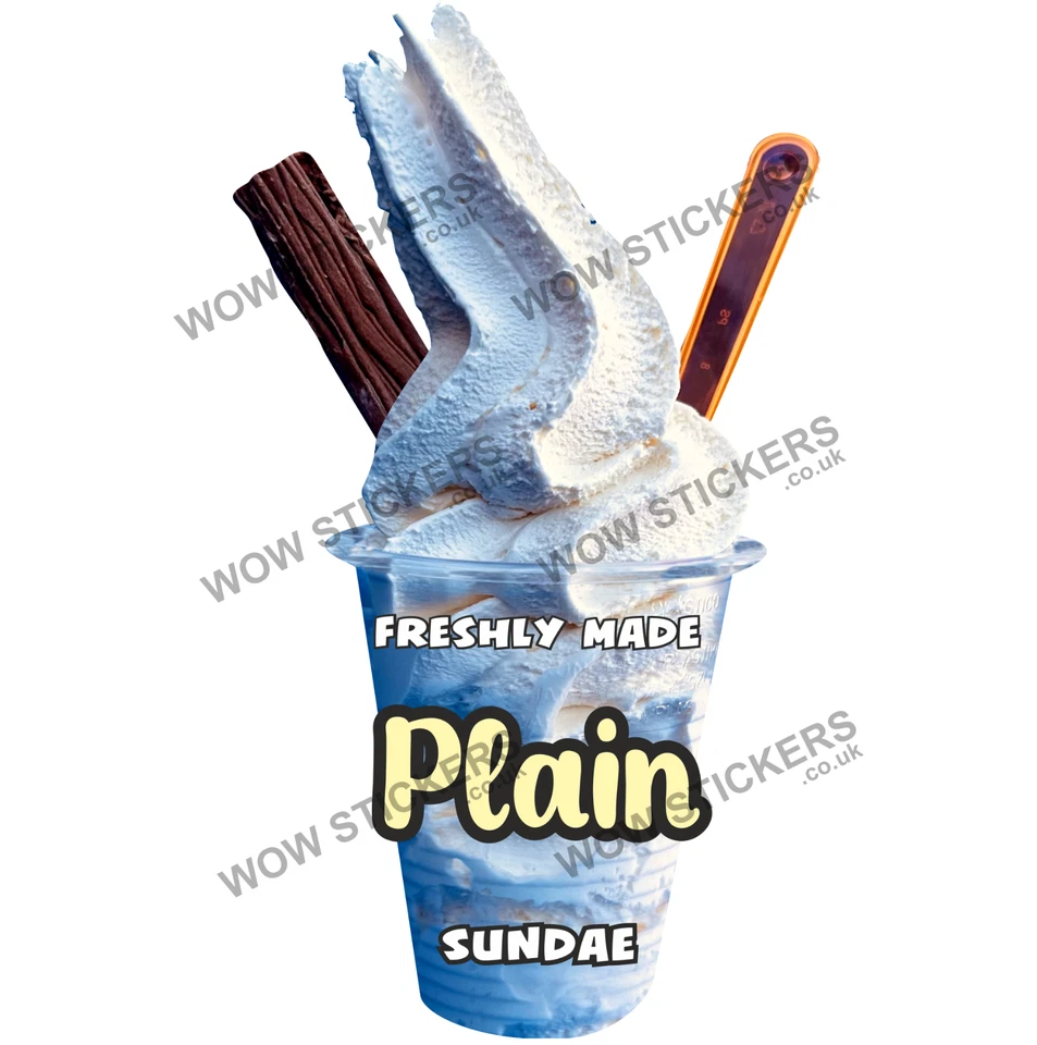 WOW Ice cream van sticker Plain sundae Flake whippy sauce trailer shop decal