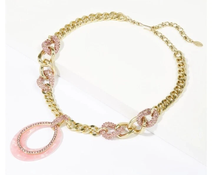 Heidi Daus "XL Hoops" Crystal-Accented Curb-Link Pendant Necklace-Light Rose-NWT - Изображение 2 из 4