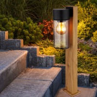 AußEnstehlampe Sockelleuchte Gartenlampe Wegeleuchte Edelstahl Holzoptik H 50 Cm