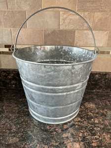 Vintage 9.5" Tall 11.5" Across Top Galvanized Steel Round Gray Single Pail Nice!