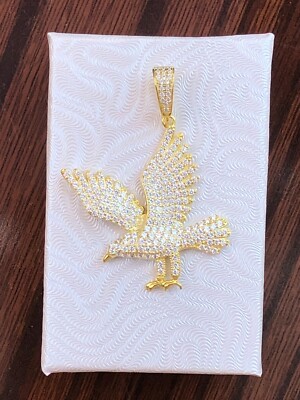925 Sterling Silver CZ Eagle Pendant Gold for Men 31mm(1.22'')/45mm(1.77'')