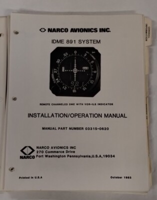 Narco IDME 891 System Remote Channeled DME VOR/ILS Indicator Installation/ Ops.