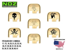 NDZ Glock 17 19 Gen 1-4 Rear Slide Cover Plate Brass - Engraved Skull Images