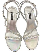 Nine West Shoes High Stiletto Heel Open Toe Strappy Studded Clear Iridescent 9