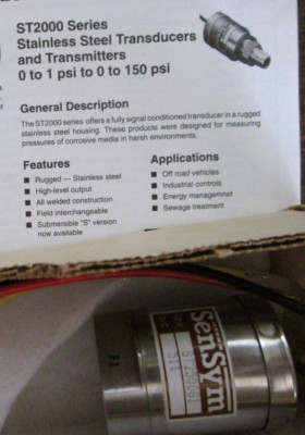 Pressure Transducer 500 psig SenSym ST2500G1 Amplified Linear Voltage Output SS