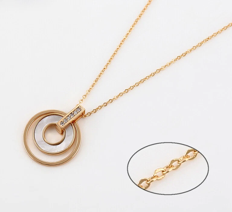 Edel Halskette Collier Perlmutt Anhänger Zirkon 750er Rolled Gold 18K vergoldet - Bild 4 von 4
