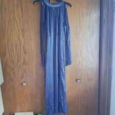NEW ! Fashion Women Maxi Sleeveless Dress With Scarf Silky Satin Dark Gray Sz M