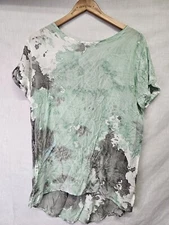 Tina Jo Top Size Xmall Green Gray Hand Dyed Tie Short Sleeve