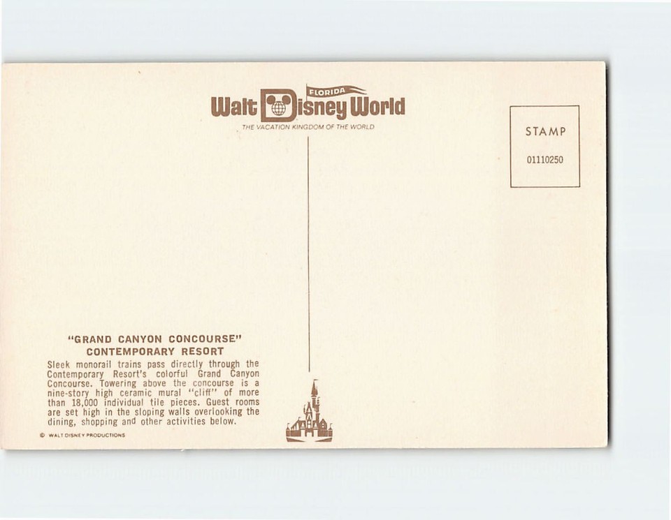 Postcard Grand Canyon Concourse Contemporary Resort Walt Disney World