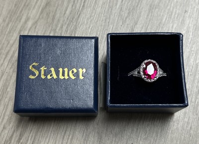 New Stauer - 925 Sterling Red Stone Ring - Size 7 JD