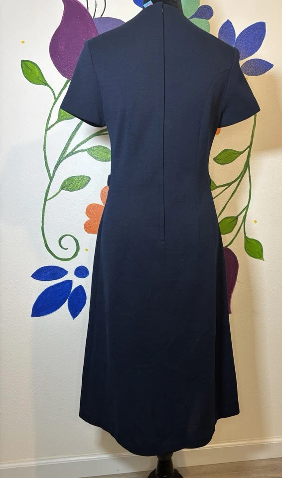 vintage 1960’s navy white & green dress enamel waist jewels Square Neck - Image 4 of 4